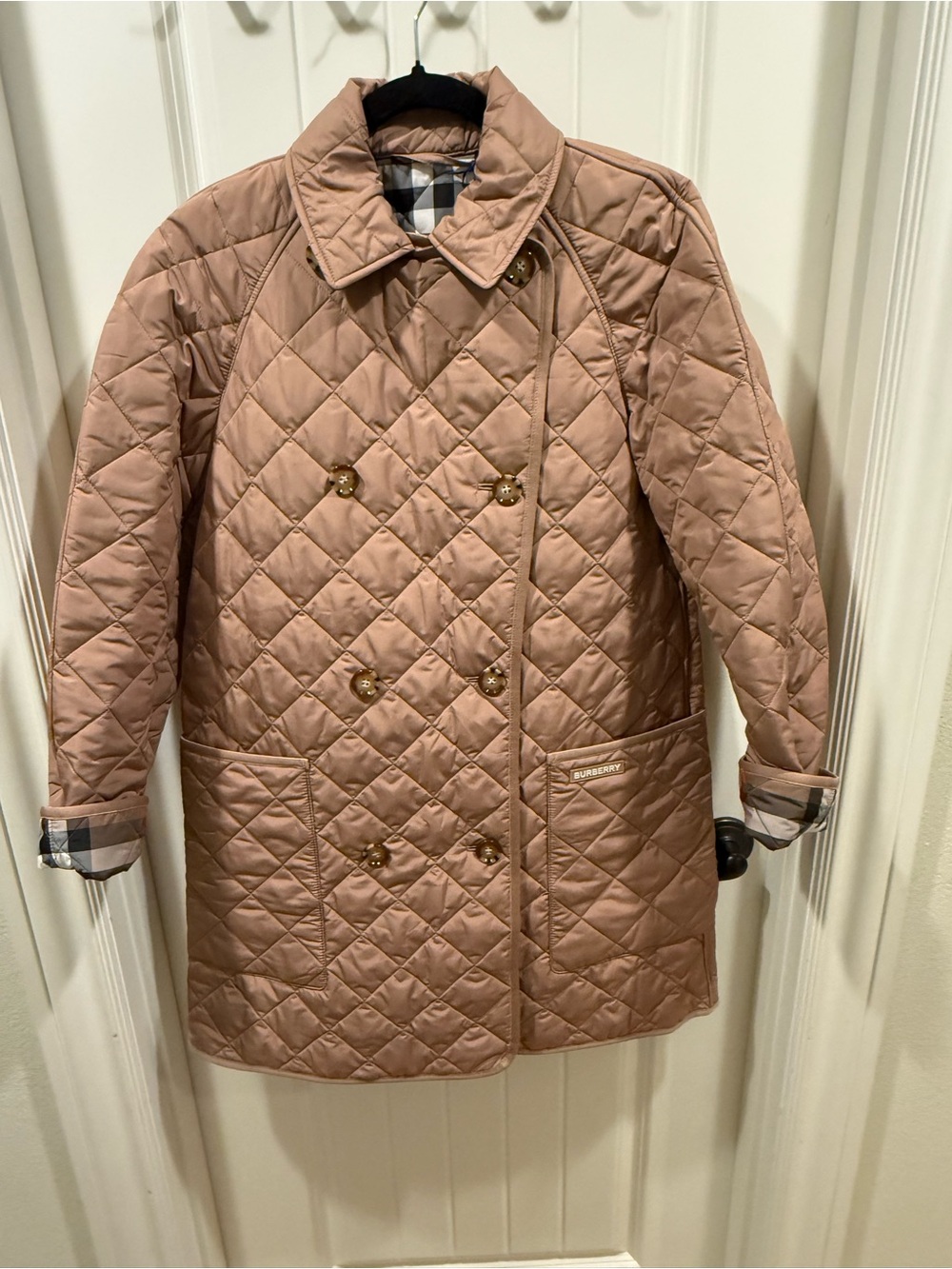 Burberry Quilted Double-Breasted Jacket in Dusty Rose